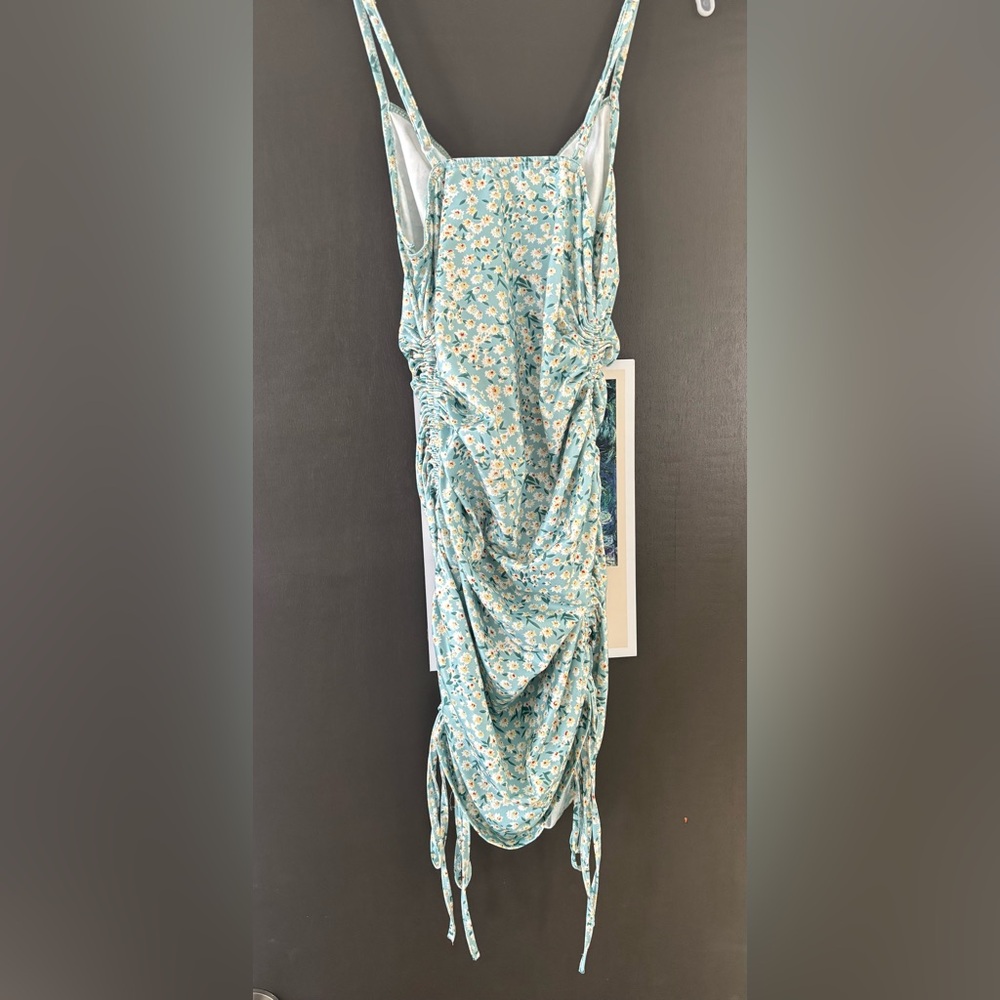 SHEIN Blue Ditsy Floral Ruched Bodycon Mini Dress - Size Small - Picture 3 of 4